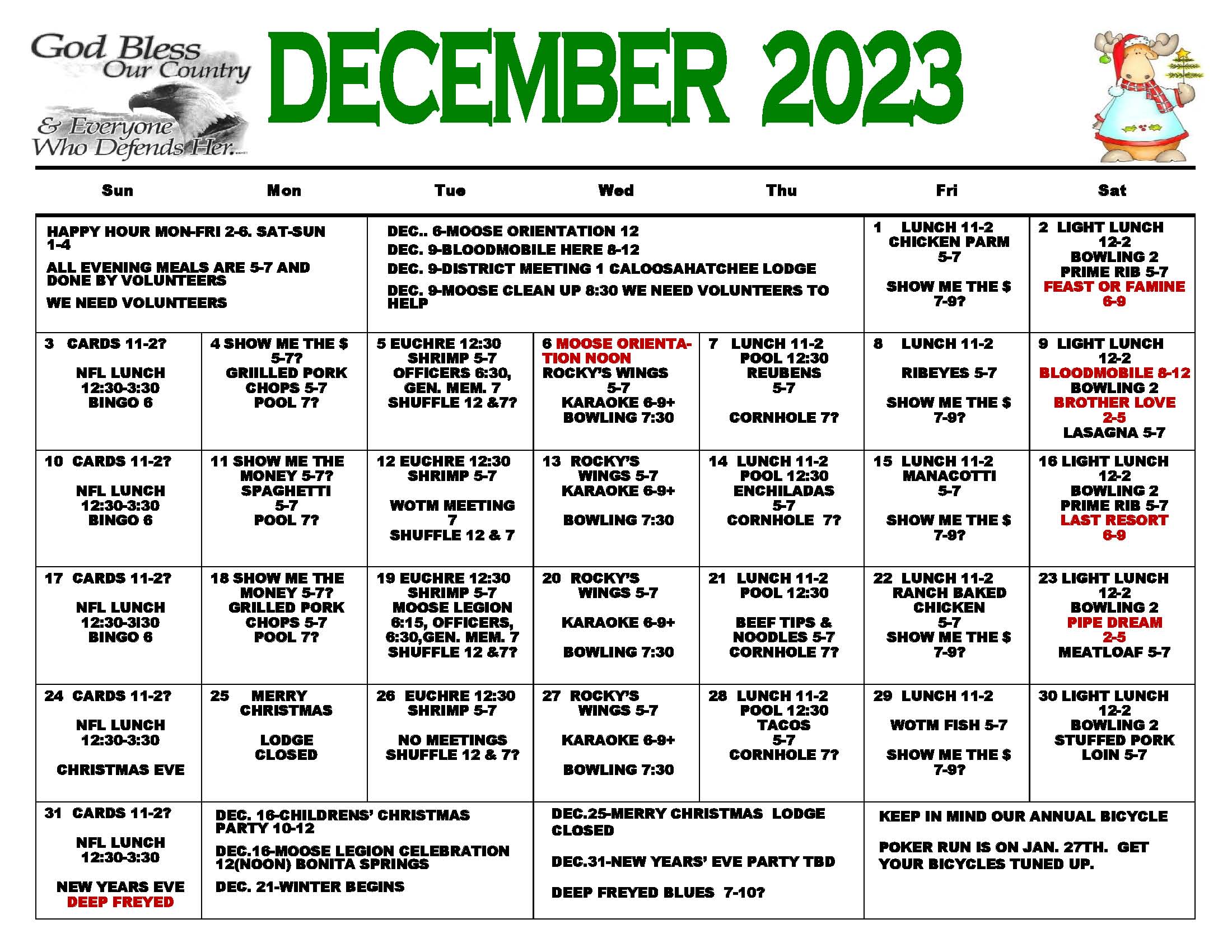 Pine Island Moose Calendar