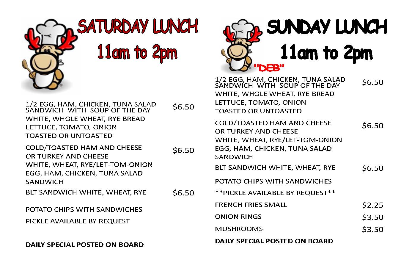 Pine Island Moose Menu